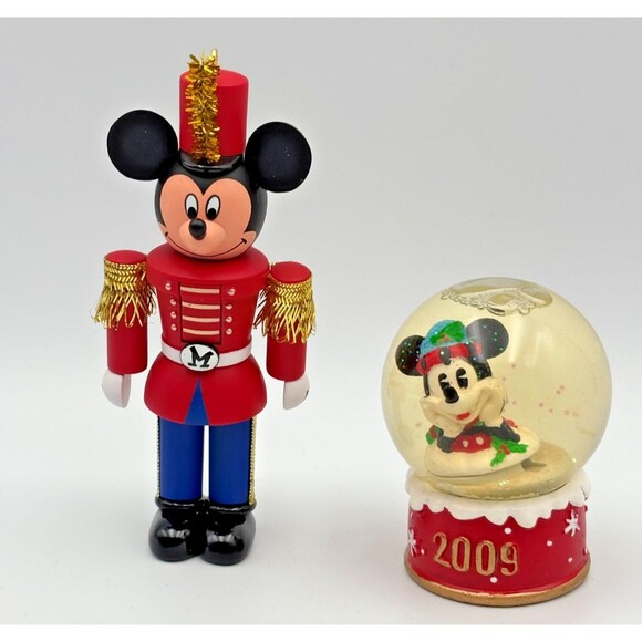 Walt Disney Mickey Mouse 2009 JCPenney Mini Snowglobe + 2008 Hallmark Nutcracker - Picture 1 of 11